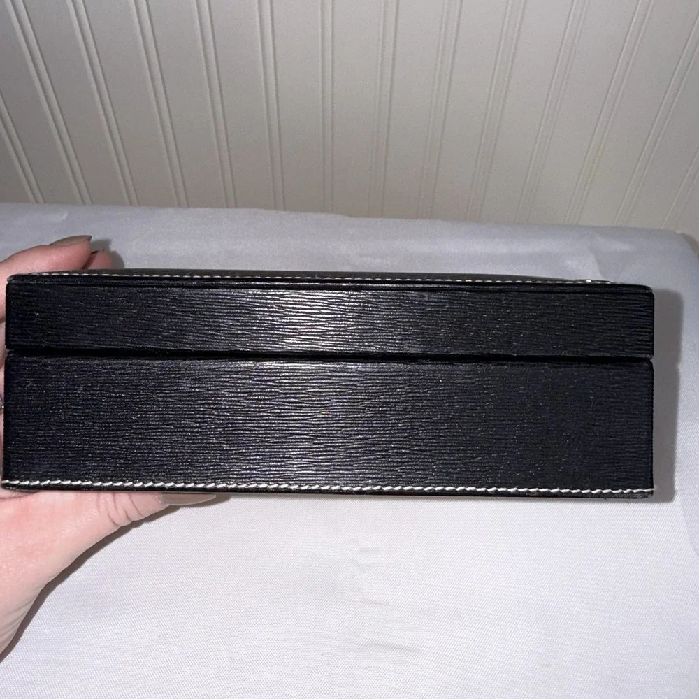 Vintage Coach Hinged Black Textured Epi Leather Hard Case Jewelry Box Made Spain